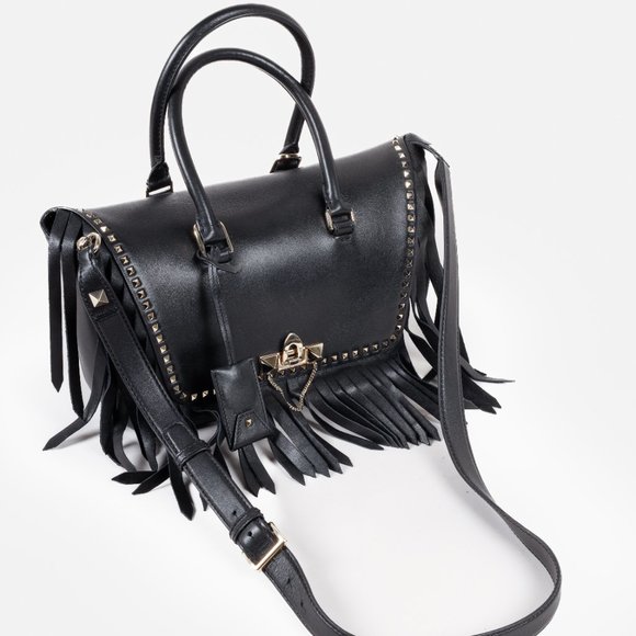 Valentino Black Demilune Rockstud Flap Satchel - Picture 6 of 16